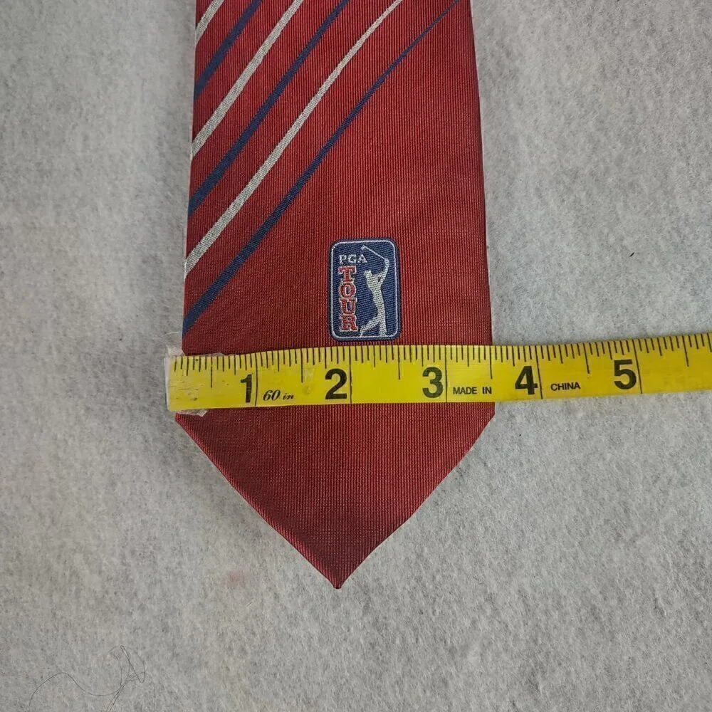 PGA Tour Men's Red, Blue, Silver Striped 100% Silk Necktie